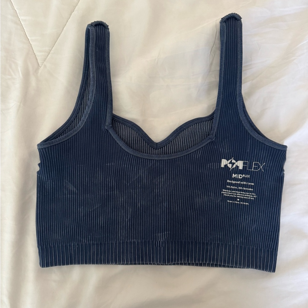 POPFLEX Blue Ribbed Crop Top - Picture 6 of 9